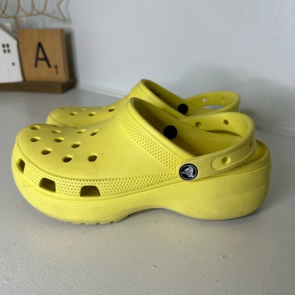 CROCS Shoes - CROCS Yellow Wedge Iconic Comfort Women’s - Size 9